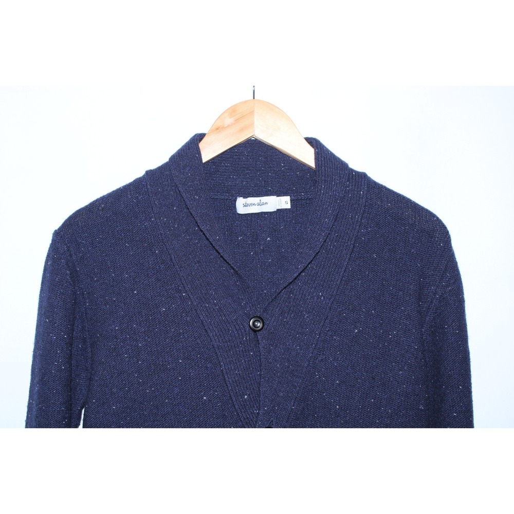 Steven Alan Men's Small Navy Blue Wool Blend Button Down Cardigan - Picture 2 of 7